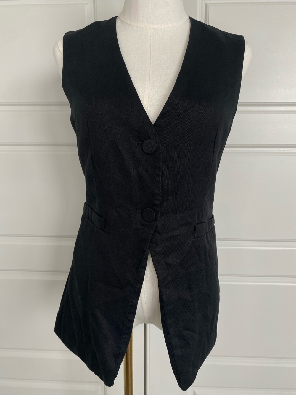 Christian Lacroix Black Longline Vest XS Tencel Tailored Button Front